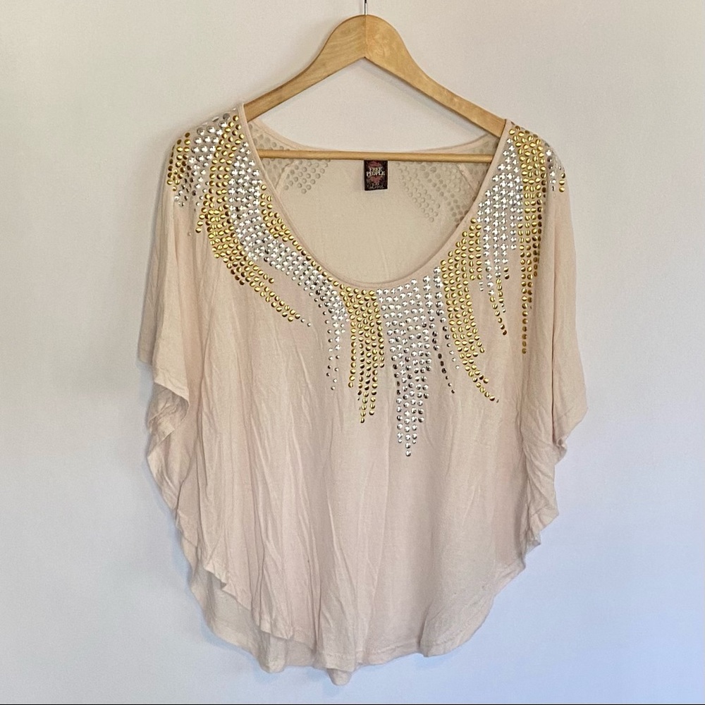 Free People Blush Top with Gold and Silver Detail